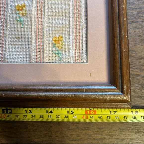 Vintage Floral Cross Stitch Wooden Framed Cottage Wall Art Decor Rustic Farm - Picture 7 of 8